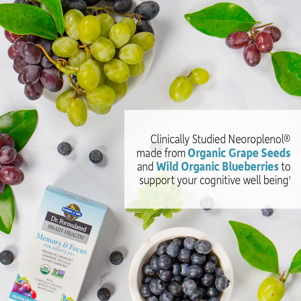 Garden of Life Dr. Formulated Organic Brain Health Memory and Focus for Adults 40+ 60 Tablets