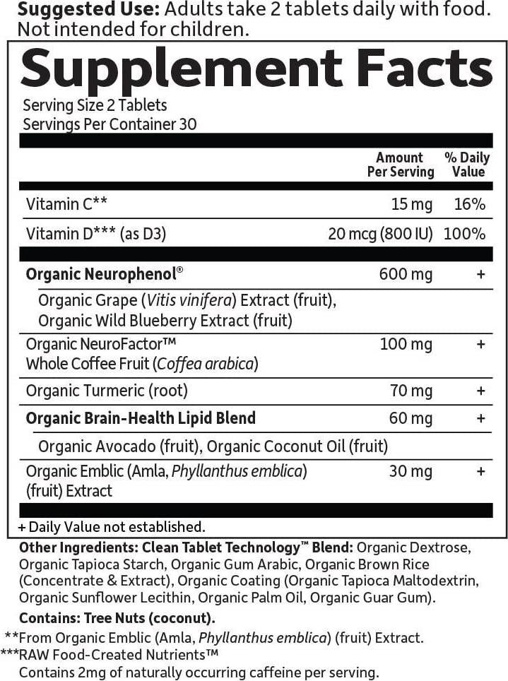 Garden of Life Dr. Formulated Organic Brain Health Memory and Focus for Adults 40+ 60 Tablets