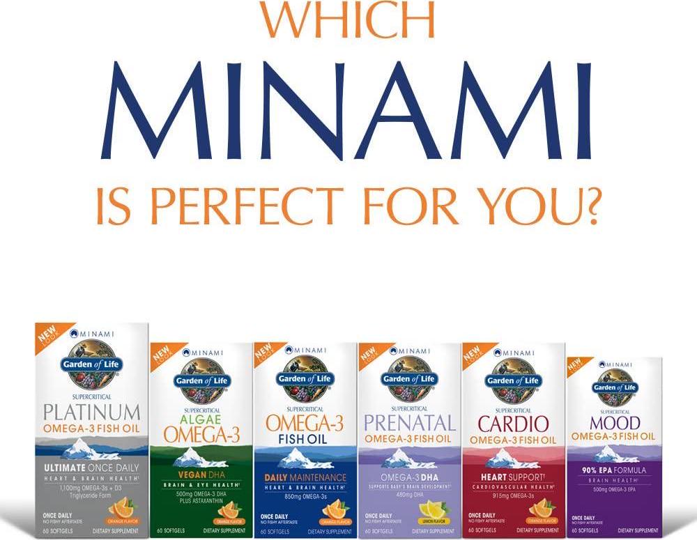 Garden of Life EPA/DHA Omega 3 Fish Oil - Minami Natural Brain Function, Heart and Mood Supplement, 60 Softgels