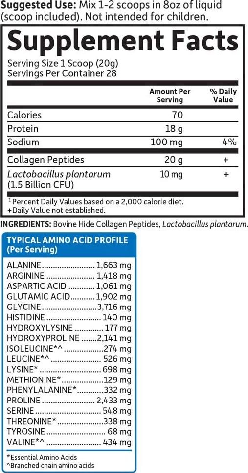 Garden of Life Grass Fed Collagen Peptides Powder for Hair Skin Nails and Joints - Unflavored, 28 Servings - 20g Type I and III Peptides, 18g Collagen Protein, Probiotics - Gluten Free, Keto and Paleo