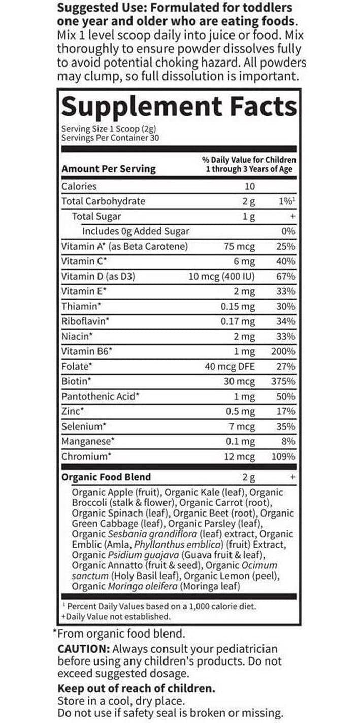 Garden of Life Kids Daily Multivitamin Powder for Toddlers and Kids, Organic, Non-GMO and Gluten Free, 15 Essential Vitamins, Minerals for Healthy Growth, 2.11 Oz