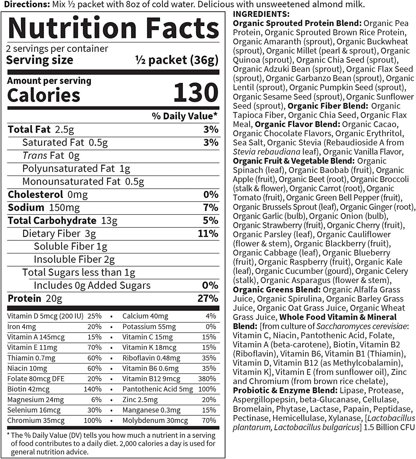 Garden of Life Meal Replacement - Organic Raw Plant Based Protein Powder, Chocolate, Vegan, Gluten-Free, 10 Count Tray