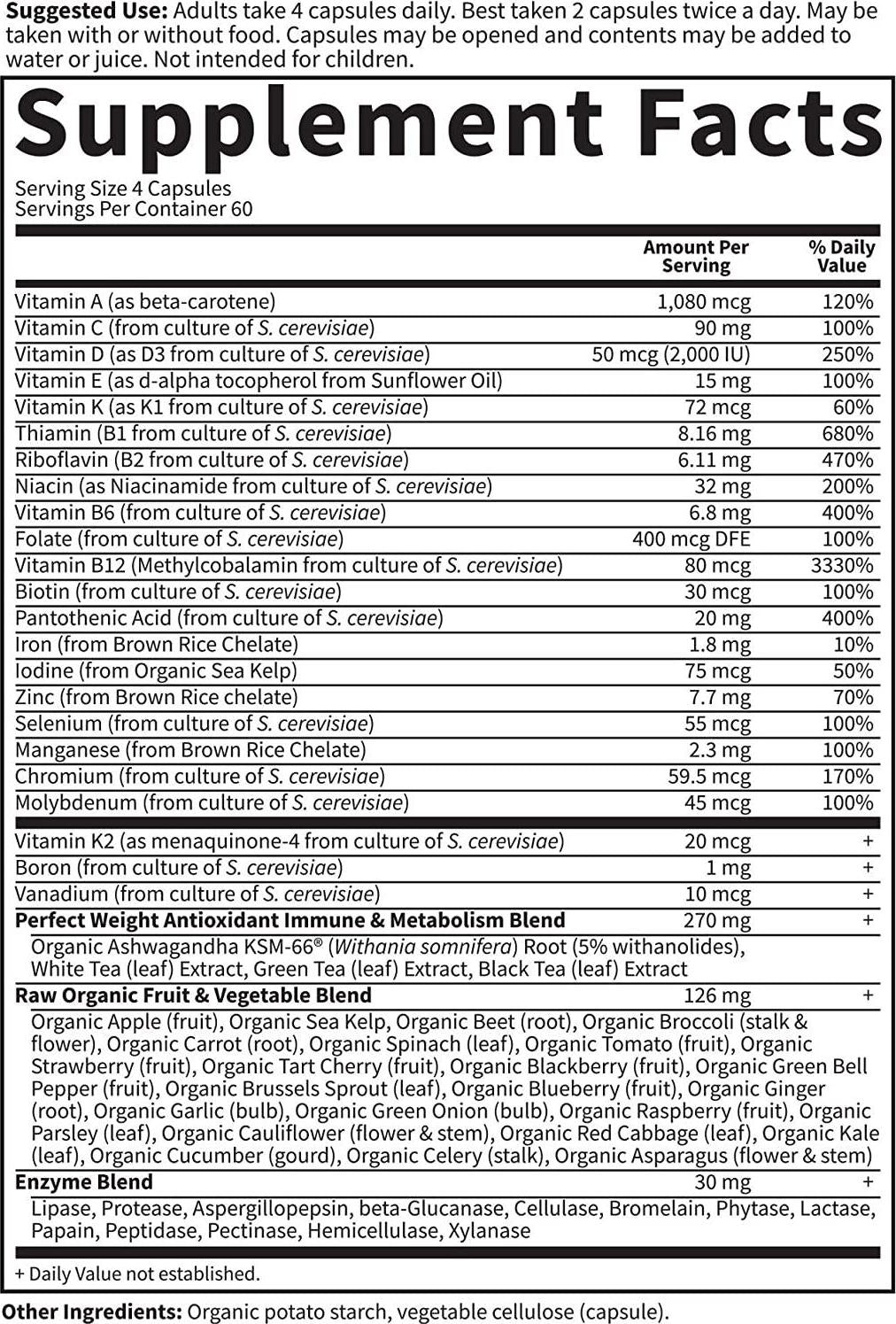 Garden of Life Multivitamin Code Perfect Weight Loss for Women and Men, Healthy Active Metabolism, Stress Management, Ashwagandha, Green Tea and Enzymes, 240 Count
