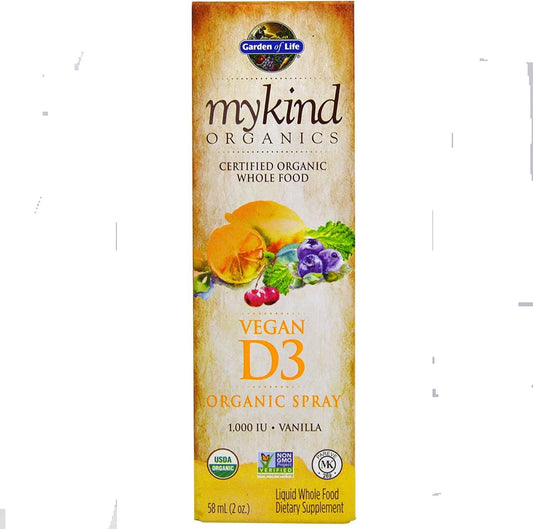 Garden of Life, MyKind Organics, Vegan D3, Vanilla Spray, 1,000 IU, 2 oz (58 ml)