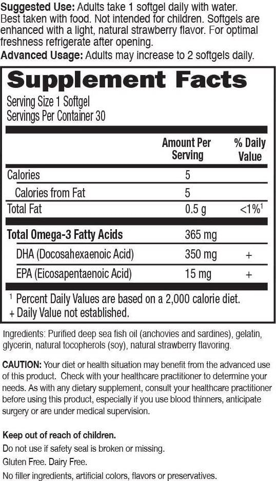 Garden of Life Oceans Mom Prenatal Fish Oil DHA, Omega 3 Fish Oil Supplement - Strawberry, 350mg Prenatal DHA Pregnancy Fish Oil Support for Mamas, Babys Brain and Eye Development, 30 Small Softgels