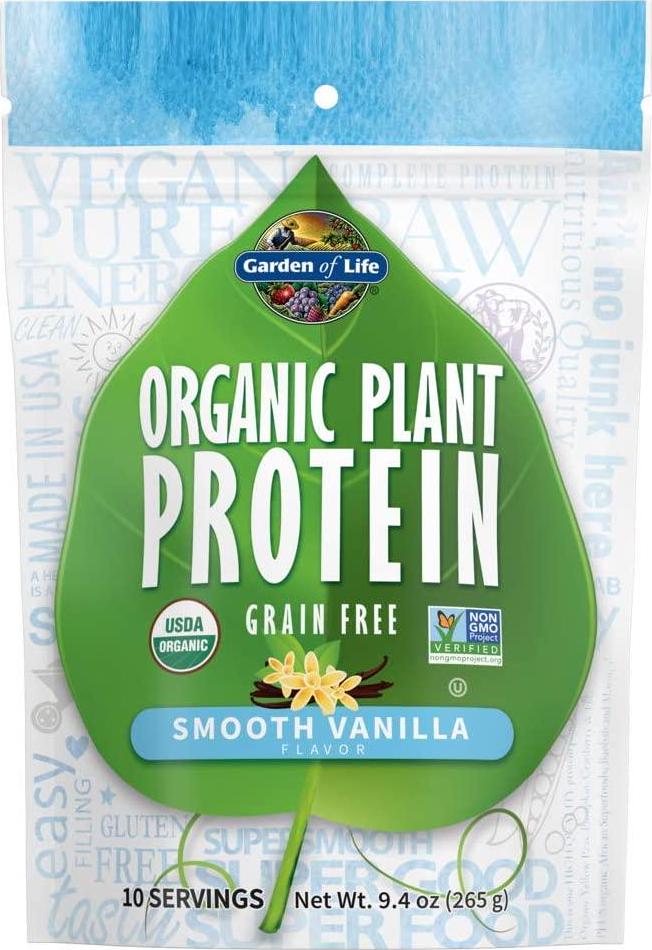 Garden of Life Organic Plant Protein Smooth Vanilla Powder, 10 Servings - Vegan, Grain Free and Gluten Free Plant Based Protein Shake with 1 Billion CFU Probiotics and Enzymes, Protein, White, 9.4 Oz