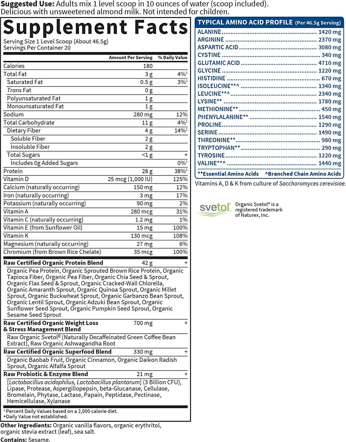 Garden of Life Organic Meal Replacement - Raw Organic Fit Vegan Nutritional Shake for Weight Loss, Vanilla, 32.2oz (2lbs / 913g) Powder