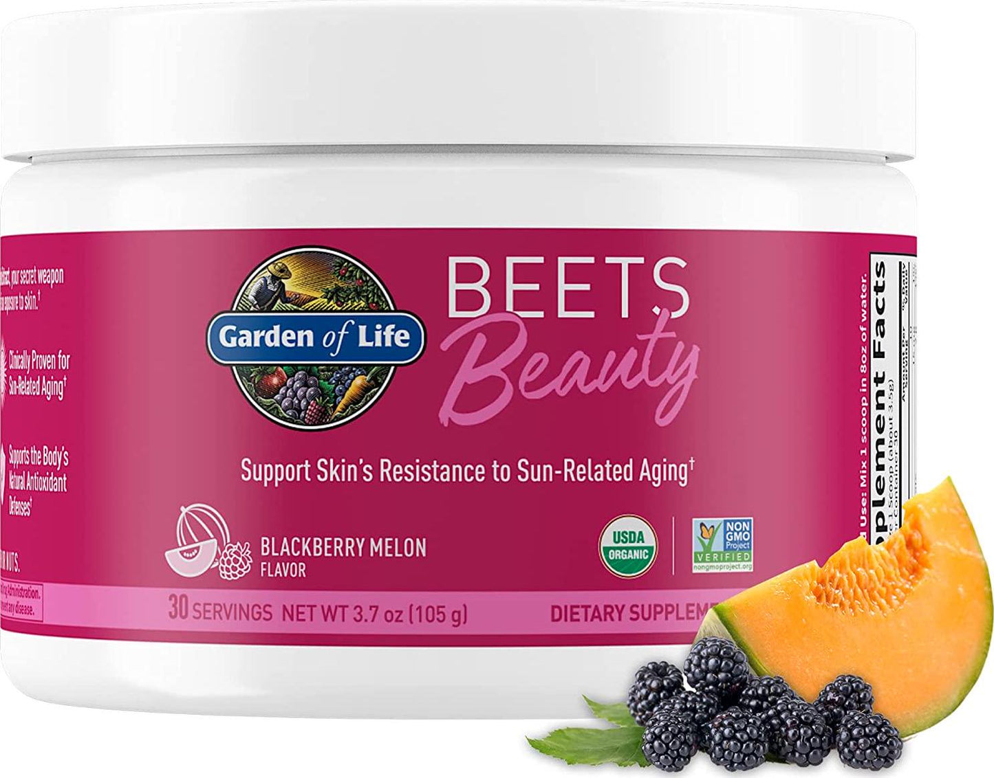 Garden of Life Organic Beet Root Powder with Antioxidants, Vitamin C, Probiotics, French Melon and Black Currant for Hair, Skin and Nails – Beets Beauty – Vegan, Non GMO, BlackBerry Melon – 30 Servings