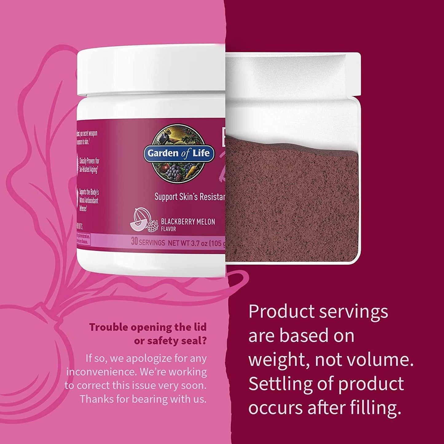 Garden of Life Organic Beet Root Powder with Antioxidants, Vitamin C, Probiotics, French Melon and Black Currant for Hair, Skin and Nails – Beets Beauty – Vegan, Non GMO, BlackBerry Melon – 30 Servings
