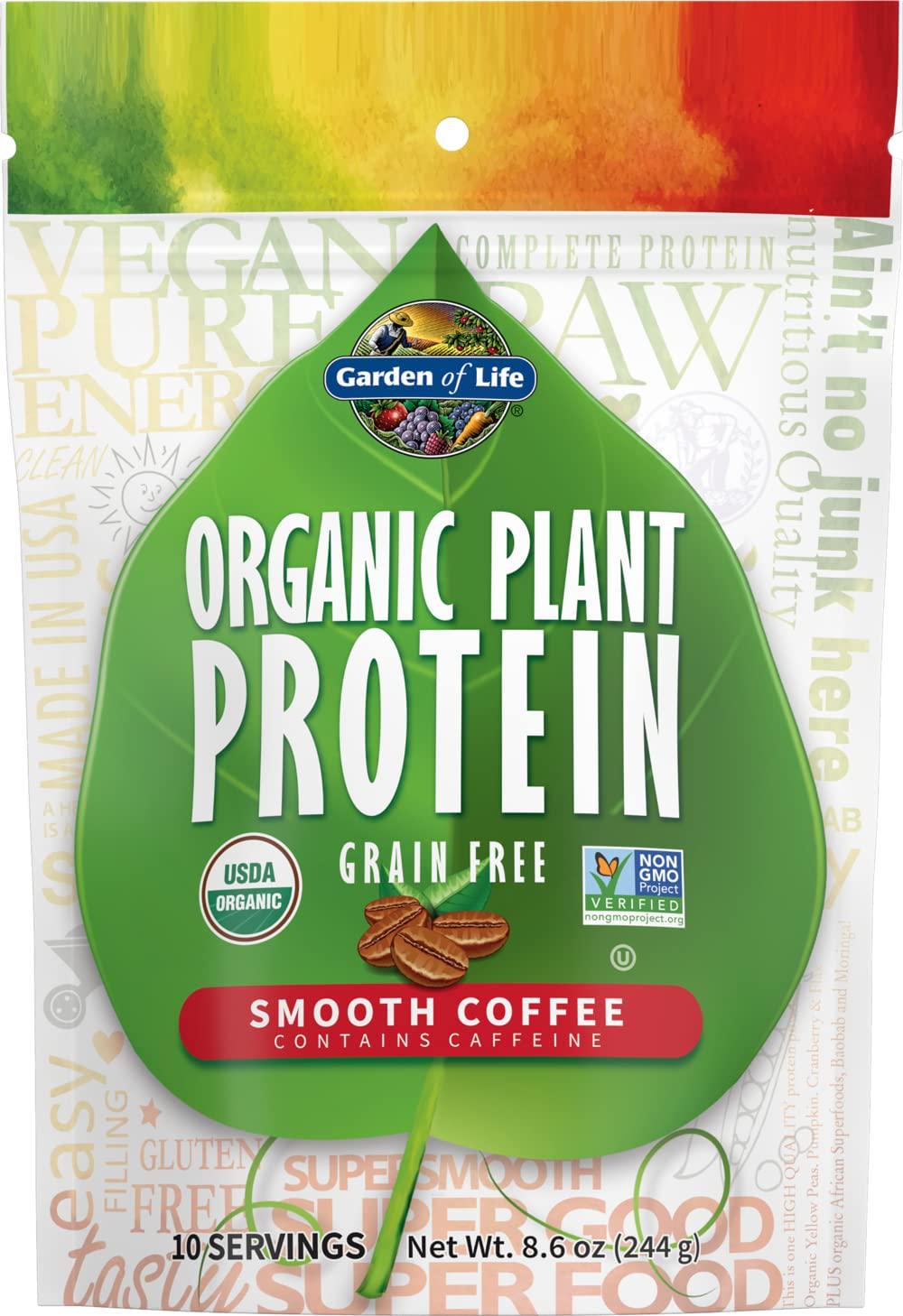 Garden of Life Organic Plant Protein Smooth Coffee Powder, 10 Servings - Vegan, Grain Free and Gluten Free Plant Based Protein Shake with Arabica Coffee, 1 Billion CFU Probiotics and Enzymes, 15g Protein