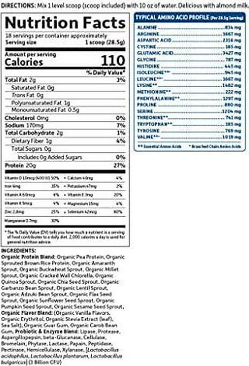 Garden of Life Organic Protein Shake Powder, Vanilla Flavor