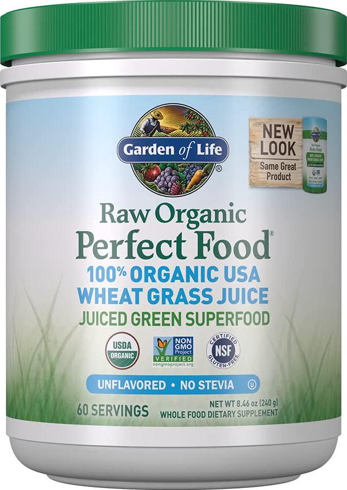 Garden of Life Raw 100% Organic Perfect Food USA Wheat Grass Juice - Green Superfood Powder, 60 Servings - Stevia and Gluten Free, Non-GMO, Vegan, Whole Food Dietary Supplement, 8.46 Oz
