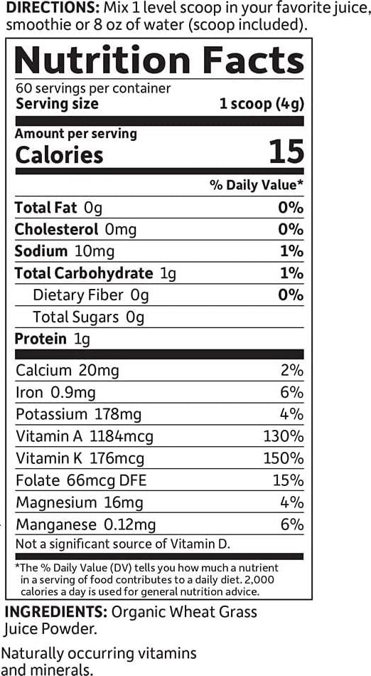 Garden of Life Raw 100% Organic Perfect Food USA Wheat Grass Juice - Green Superfood Powder, 60 Servings - Stevia and Gluten Free, Non-GMO, Vegan, Whole Food Dietary Supplement, 8.46 Oz