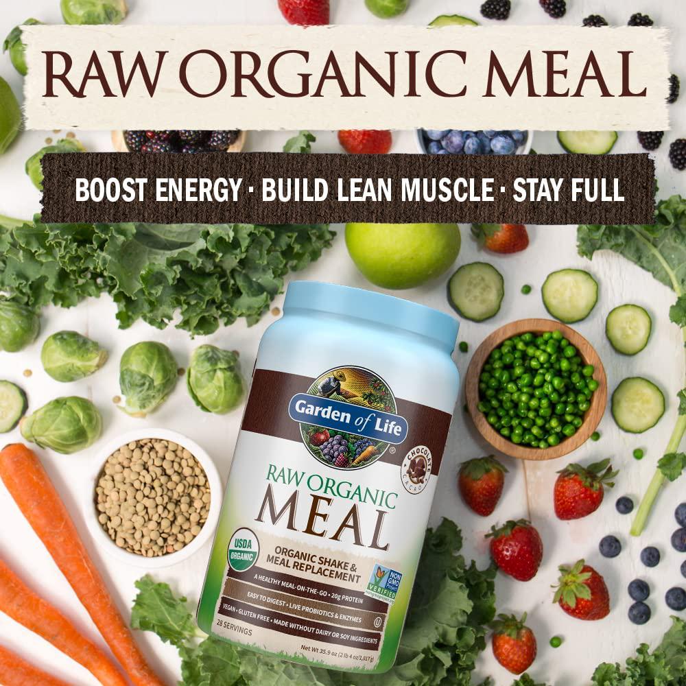 Garden of Life Raw Organic Meal Replacement Shakes - Chocolate Plant Based Vegan Protein Powder, Pea Protein, Sprouts, Greens, Probiotics, Dairy Free All in One Shake for Women and Men, 28 Servings