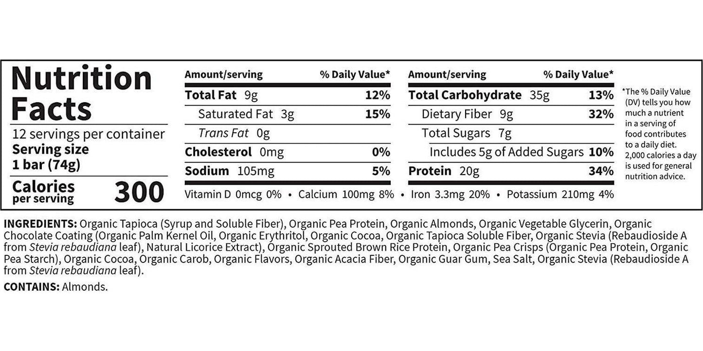 Garden of Life SPORT Protein Bars, Organic Plant Based High Protein Bars - Chocolate Fudge, 20g Pure Protein per Bar, 3.5g BCAAs, 10g Fiber, Vegan, Organic, Non-GMO, Gluten Free, 12 Count