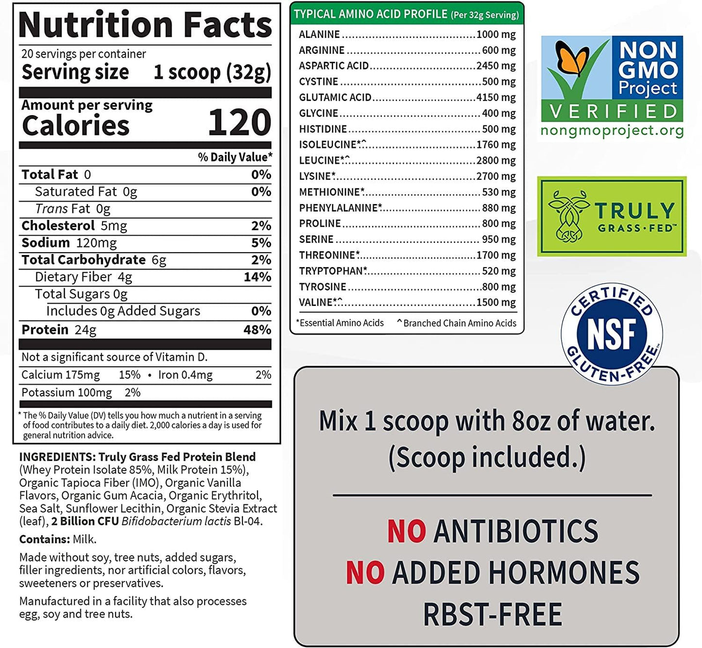Garden of Life Sport Whey Protein Powder Vanilla, Premium Grass Fed Whey Protein Isolate Plus Probiotics for Immune System Health, 24g Protein, Non GMO, Gluten Free, Cold Processed - 20 Servings