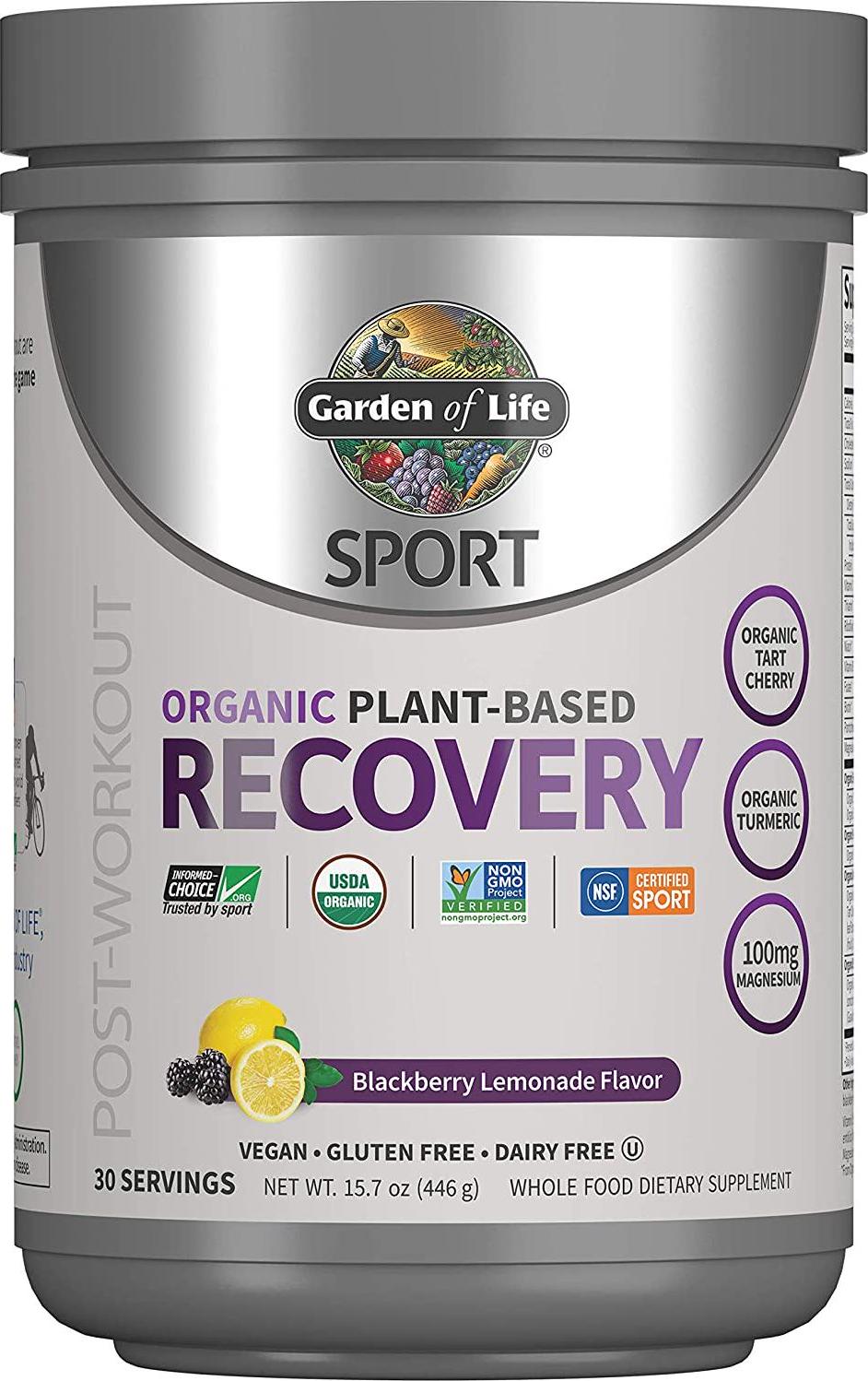 Garden of Life Sport Vegan Organic Plant Based Post Workout Muscle Recovery Powder for Men and Women - BlackBerry Lemonade 30 Servings, 100mg Magnesium, Antioxidants, Supplements, 15.7 Oz
