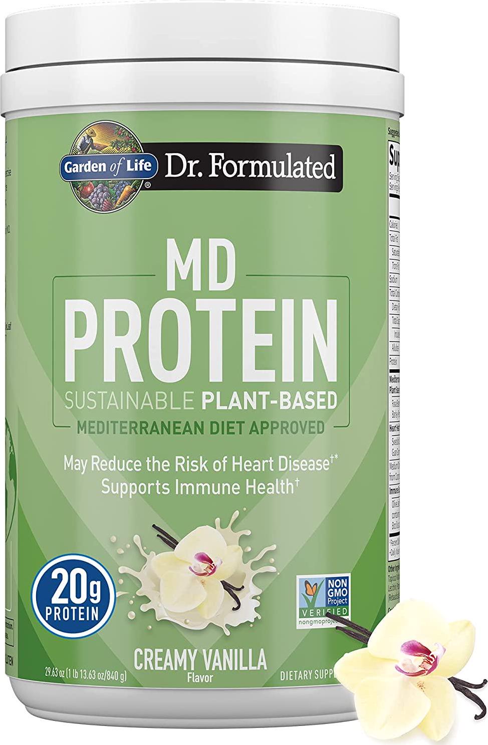 Garden of Life Vanilla Plant Based Protein Powder with Fava Bean, Sprouted Barley and Rice Plus Immune Support and Probiotics for Digestion Dr Formulated MD Non GMO, Carbon Neutral, 14 Servings