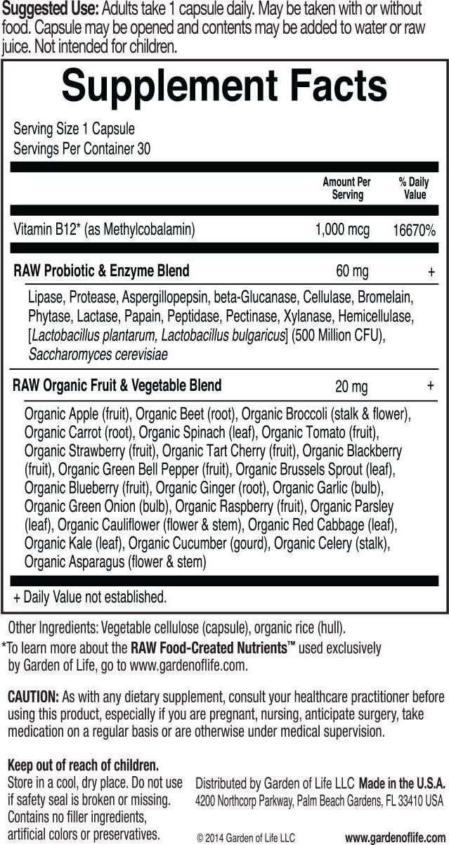 Garden of Life Vitamin Code Raw B12 30 Vegan Capsules (Pack of 2)