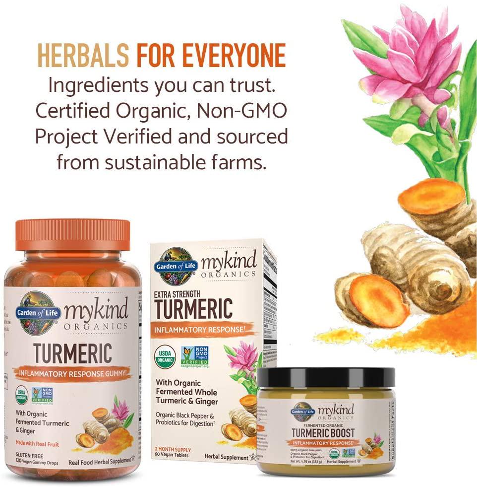 Garden of Life mykind Organics Extra Strength Turmeric Inflammatory Response 120 Tablets-100mg Curcumin (95% Curcuminoids) Black Pepper, Probiotics, Organic Non-GMO Vegan Gluten Free Herbal Supplemen