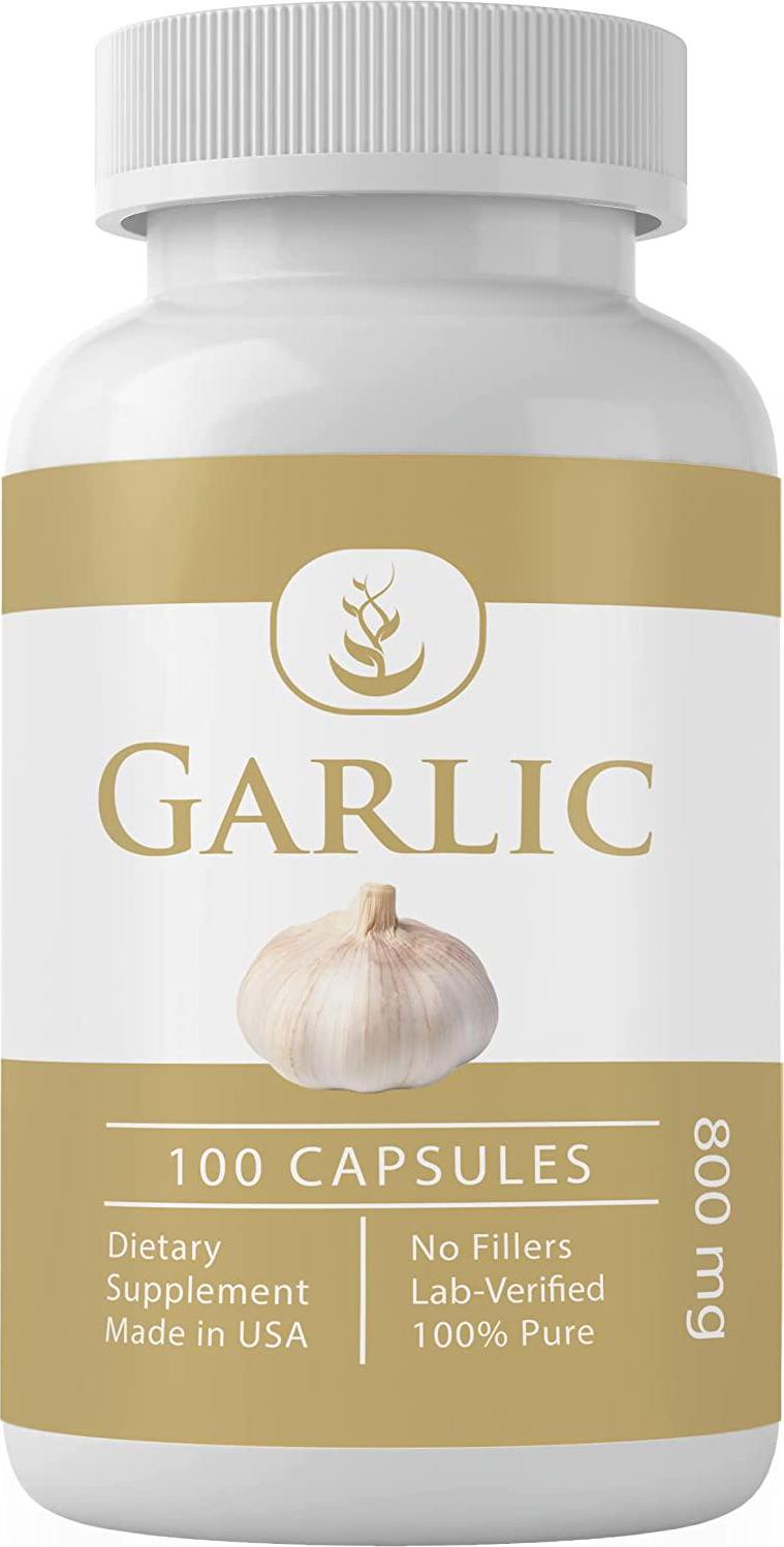 Garlic Capsules (100 Capsules, 800 mg/Serving) by Pure Organic Ingredients, Blood Pressure Health, Pure Aged Garlic, Garlic Bulb, Allium Sativum, Satisfaction Guarantee