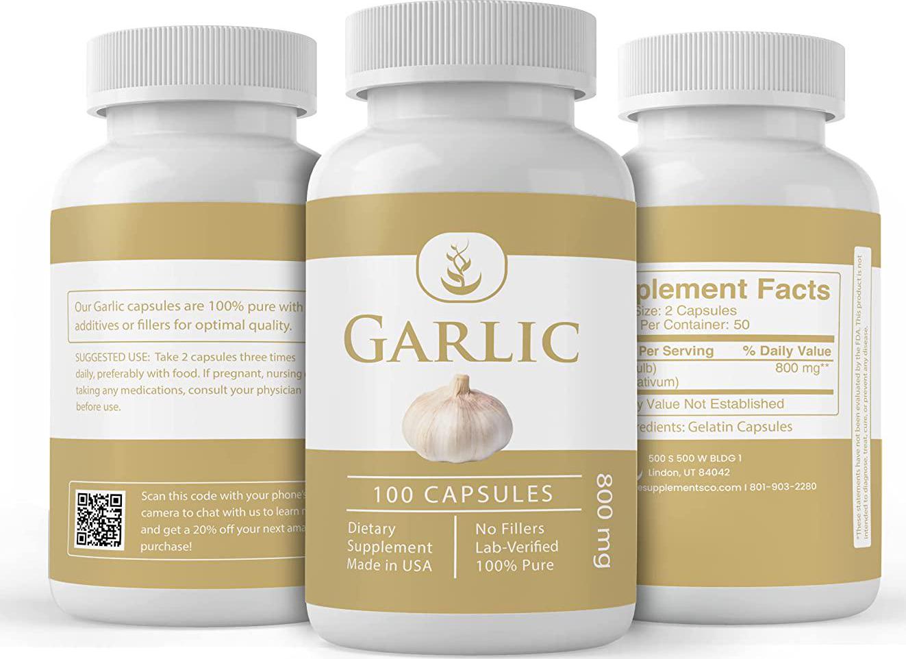 Garlic Capsules (100 Capsules, 800 mg/Serving) by Pure Organic Ingredients, Blood Pressure Health, Pure Aged Garlic, Garlic Bulb, Allium Sativum, Satisfaction Guarantee