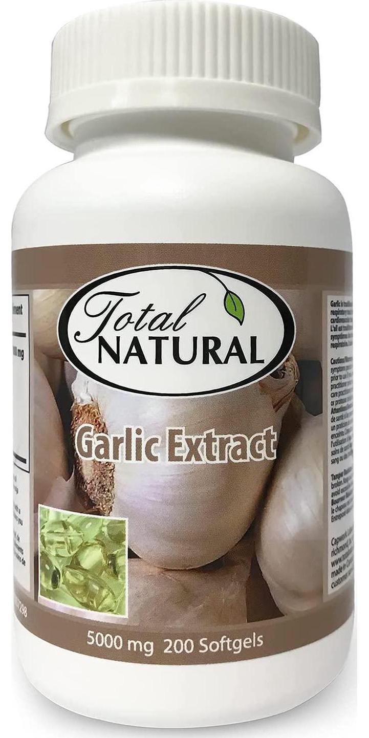 Garlic Extract 5000mg 200 Count Bottle of Softgels [1 Bottle] by Total Natural, Safe and Natural Cardiovascular Health Supplement for Men and Women, GMP Premium Ingredients