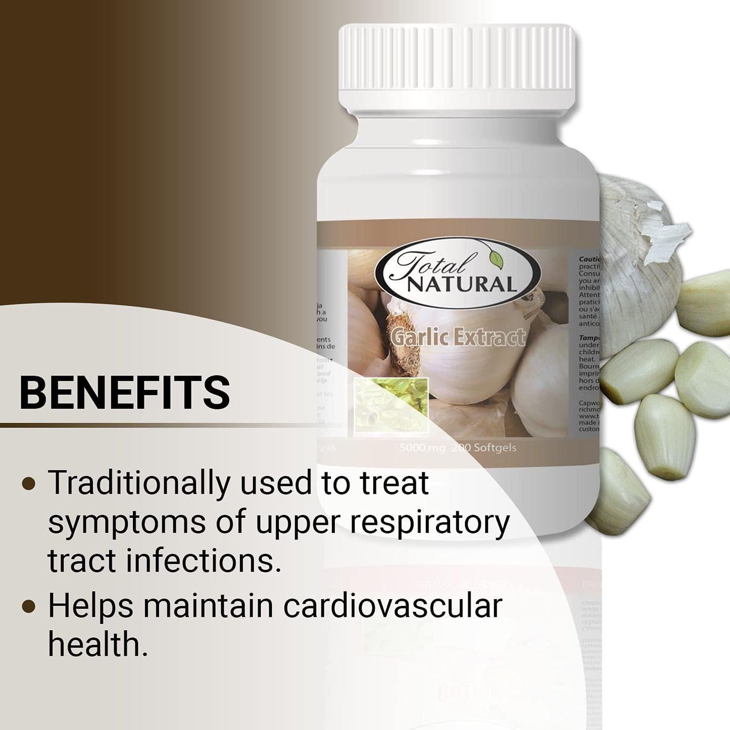 Garlic Extract 5000mg 200 Count Bottle of Softgels [1 Bottle] by Total Natural, Safe and Natural Cardiovascular Health Supplement for Men and Women, GMP Premium Ingredients