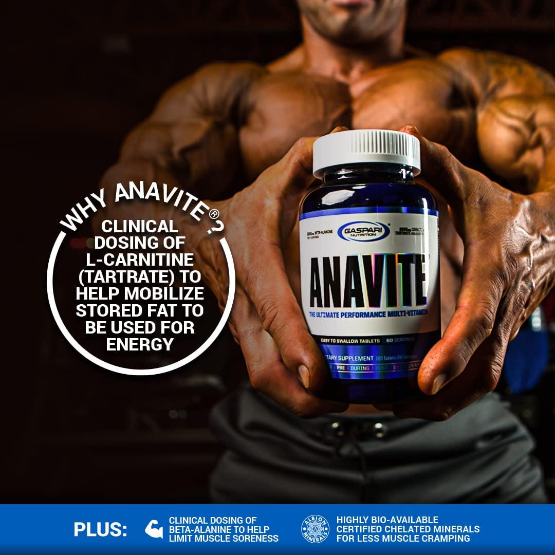 Gaspari Anavite, The Best Multivitamin for Men and Women with Beta-Alanine and L-Carnitine, Sports Nutrition Multi-Vitamin for Better Post Workout Recovery and Nitric Oxide Production, 180 Tabs