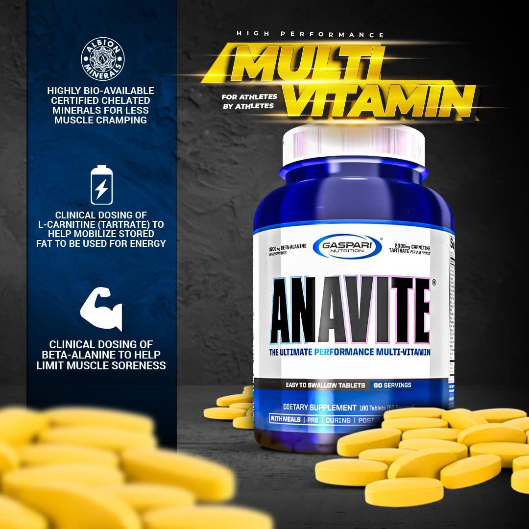 Gaspari Anavite, The Best Multivitamin for Men and Women with Beta-Alanine and L-Carnitine, Sports Nutrition Multi-Vitamin for Better Post Workout Recovery and Nitric Oxide Production, 180 Tabs