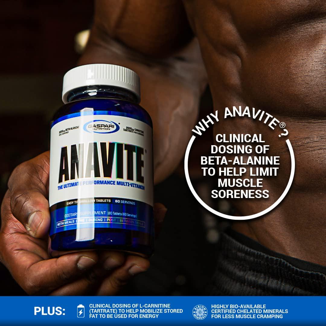 Gaspari Anavite, The Best Multivitamin for Men and Women with Beta-Alanine and L-Carnitine, Sports Nutrition Multi-Vitamin for Better Post Workout Recovery and Nitric Oxide Production, 180 Tabs