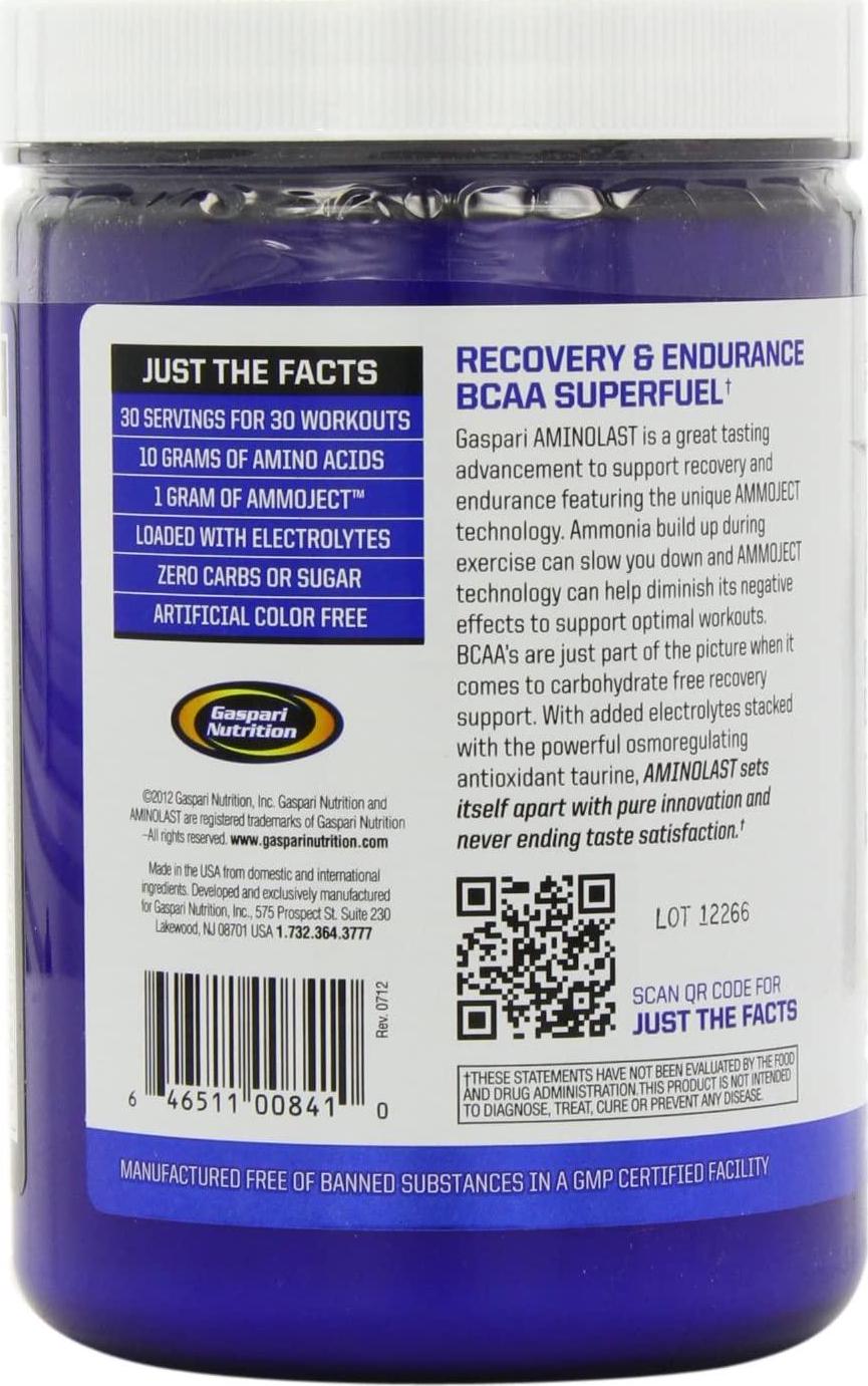 Gaspari Nutrition Aminolast, Recovery and Endurance BCAA Superfuel, 2:1:1 Amino Acid Ratio, Fueled with Electrolytes (30 Servings, Lemon Ice)