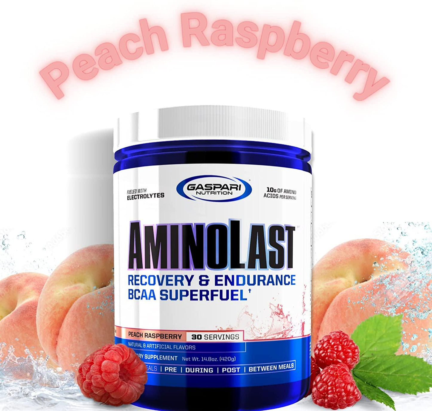 Gaspari Nutrition Amino Last, Muscle Recovery and Endurance Powder, BCAA, Peach Raspberry, 30 Serving