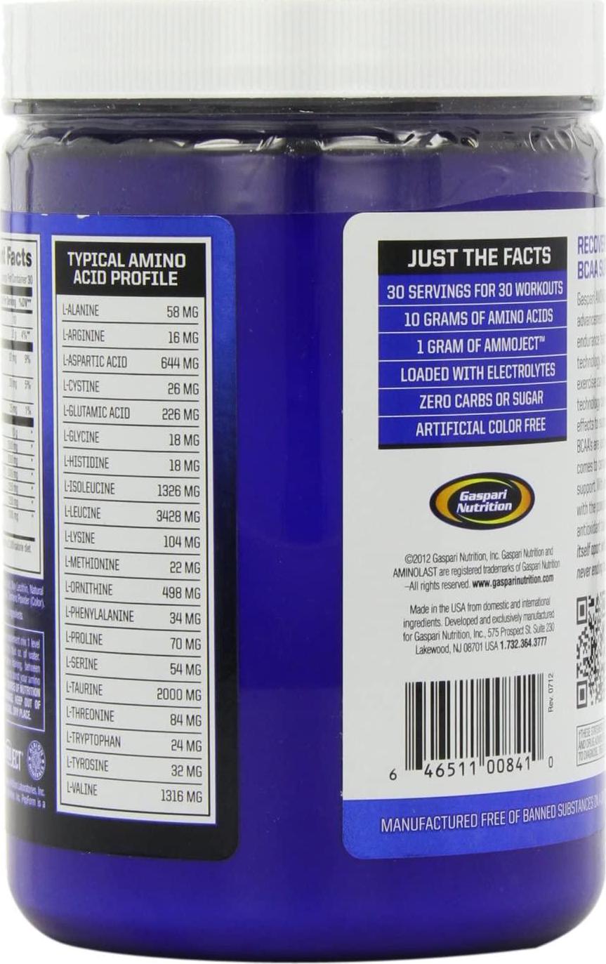 Gaspari Nutrition Aminolast, Recovery and Endurance BCAA Superfuel, 2:1:1 Amino Acid Ratio, Fueled with Electrolytes (30 Servings, Lemon Ice)