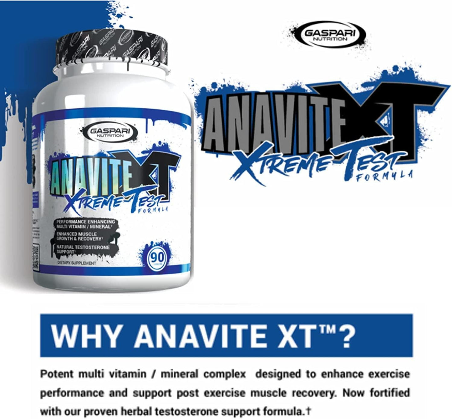 Gaspari Nutrition AnaviteXT: Multivitamin and Mineral Complex for Men, Enhanced Muscle Growth and Recovery, Testosterone Support, 90 Tablets