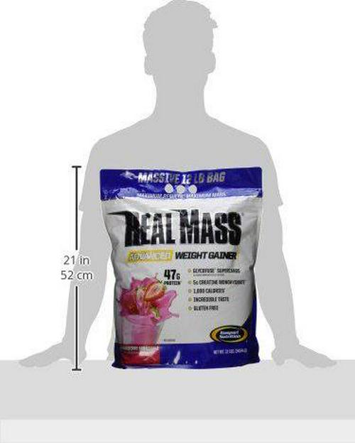 Gaspari Nutrition Real Mass Advanced Weight Gainer, Strawberry Milkshake, 12 Pound