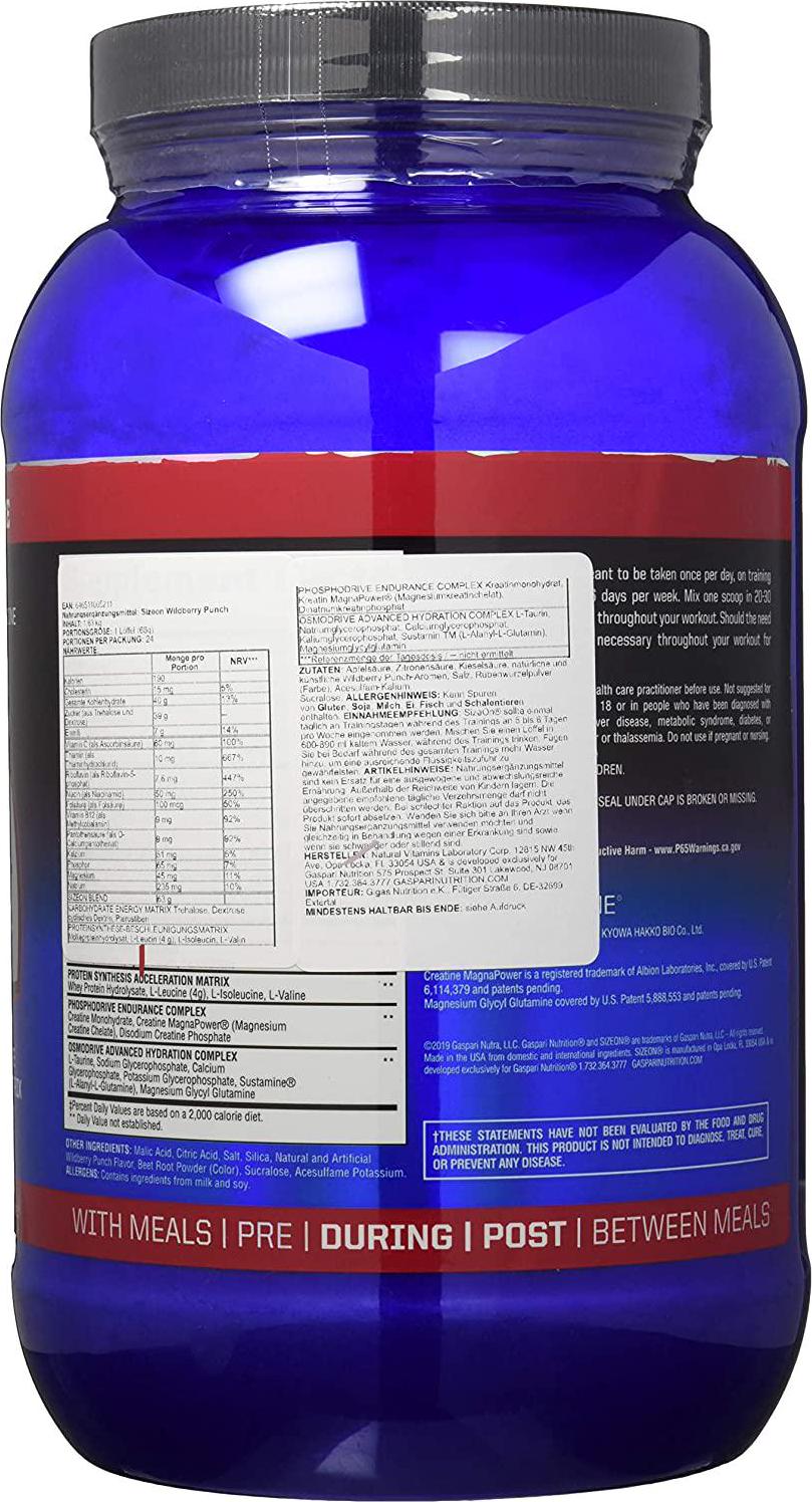 Gaspari Nutrition SizeOn, The Ultimate Hybrid Intra-Workout Amino Acid and Creatine Formula, Increased Muscle Volume and Muscle Recovery (3.59 Pound, Wild Berry Punch)