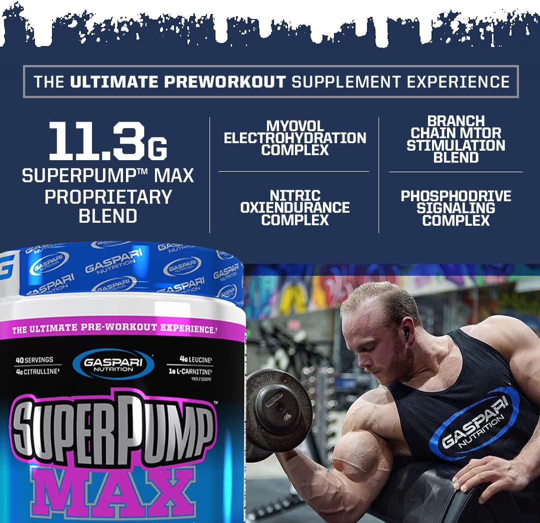 Gaspari Nutrition SuperPump MAX, The Ultimate Pre Workout Powder, Sustained Energy Preworkout, Nitric Oxide Booster, Muscle Growth, Recovery and Replenishes Electrolytes (40 Serving, Fruit Punch)