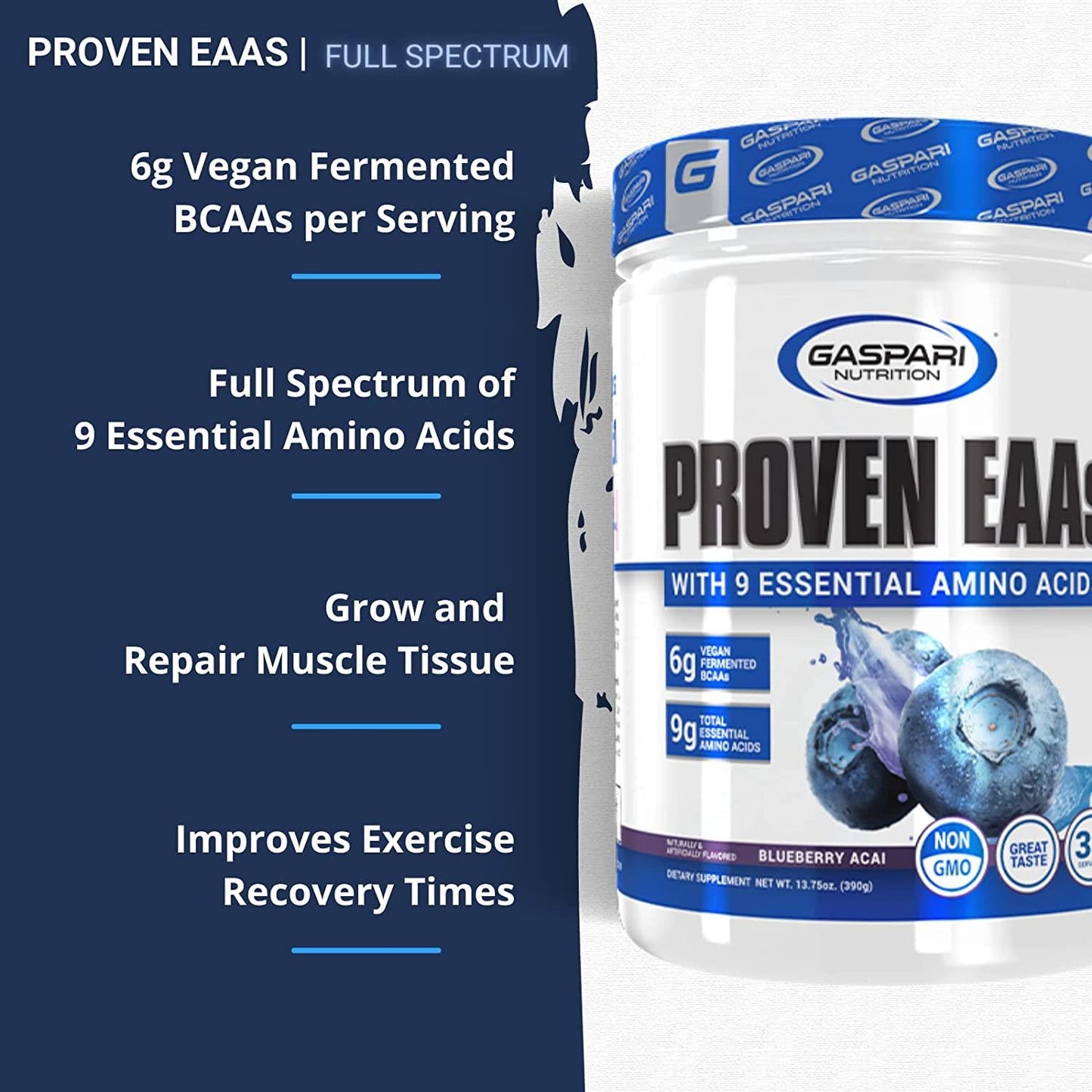 Gaspari Nutritions Proven EAAs with 9 Essential Amino Acids Powder, Acai Blueberry, 390 grams