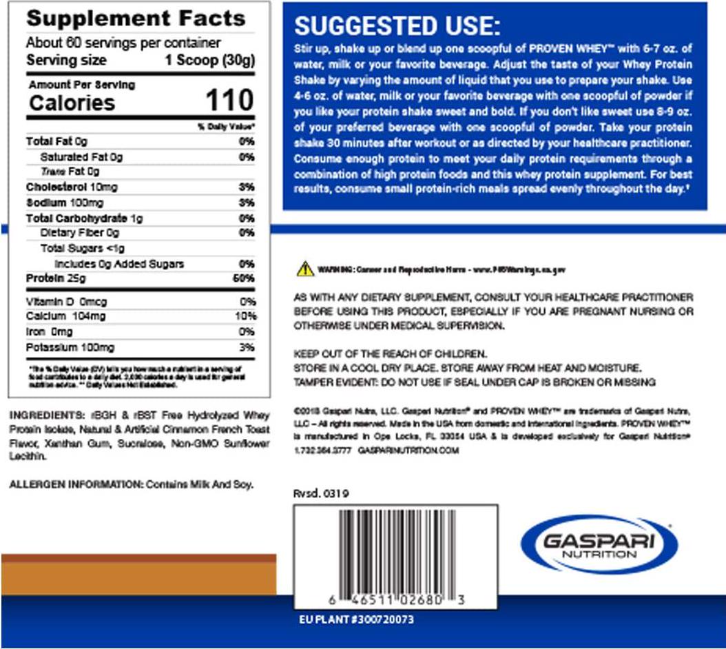 Gaspari Nutritions Proven Whey Isolate, Cinnamon French Toast, 1.8 kilograms