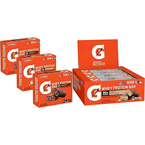 Gatorade Whey Protein Bars, Variety Pack, 2.8 oz bars (Pack of 18) and Whey Protein Recover Bars, S'mores, 2.8 ounce bars (12 Pack)