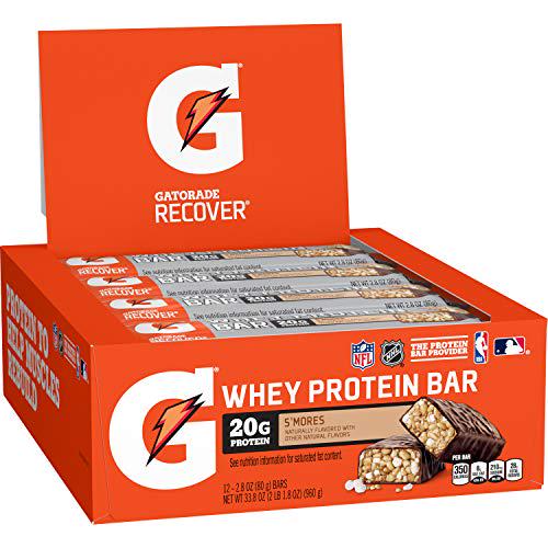Gatorade Whey Protein Bars, Variety Pack, 2.8 oz bars (Pack of 18) and Whey Protein Recover Bars, S'mores, 2.8 ounce bars (12 Pack)