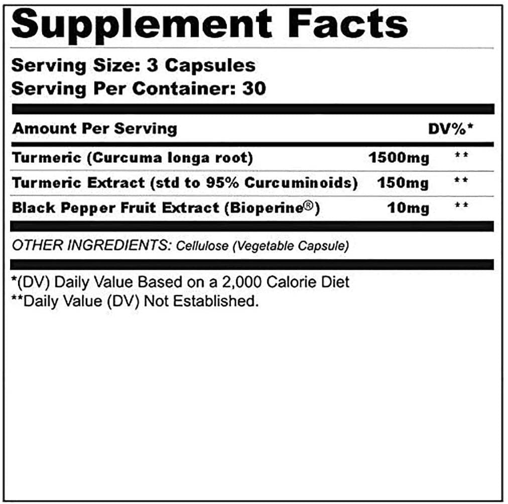 GenOne Turmeric Curcumin with Bioperine 1500mg for Joint Pain Relief and Inflammation Support - 30 Servings