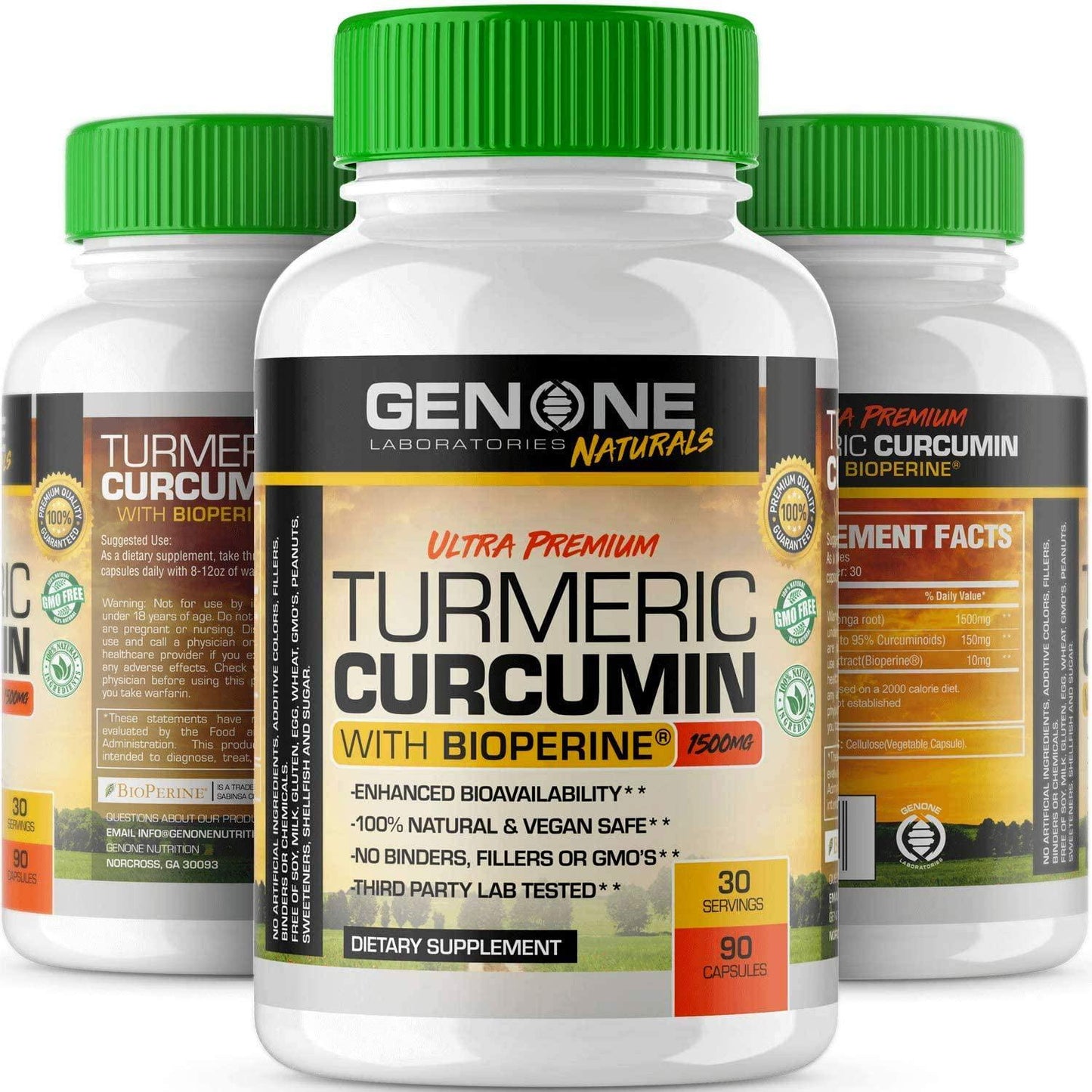 GenOne Turmeric Curcumin with Bioperine 1500mg for Joint Pain Relief and Inflammation Support - 30 Servings