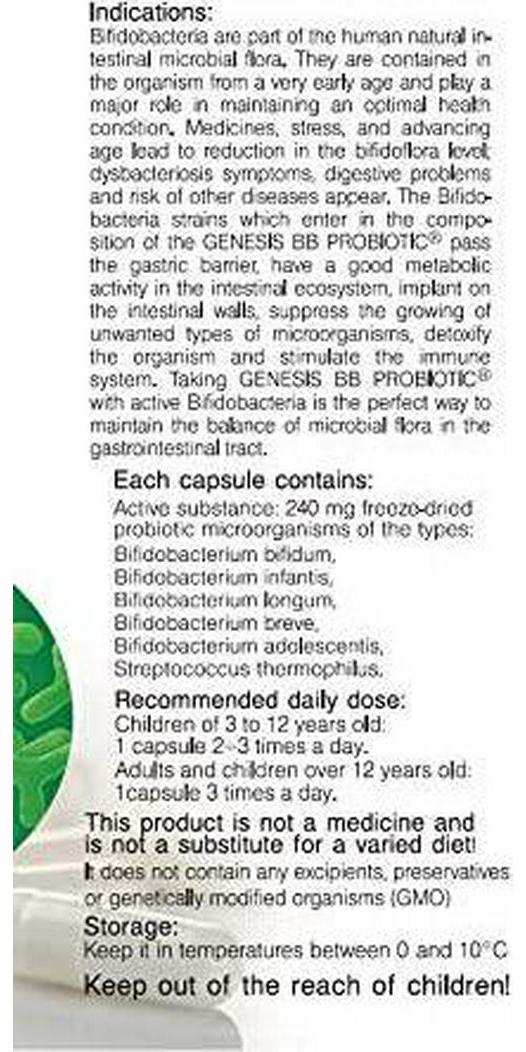 Genesis Bifidobacterium Complex BB Probiotic 30 capsules of 240 mg