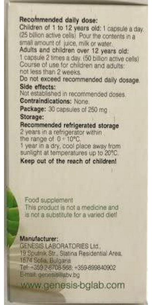 Genesis LB Probiotic with Lactobacillus Bulgaricus 30 Capsules of 240 mg