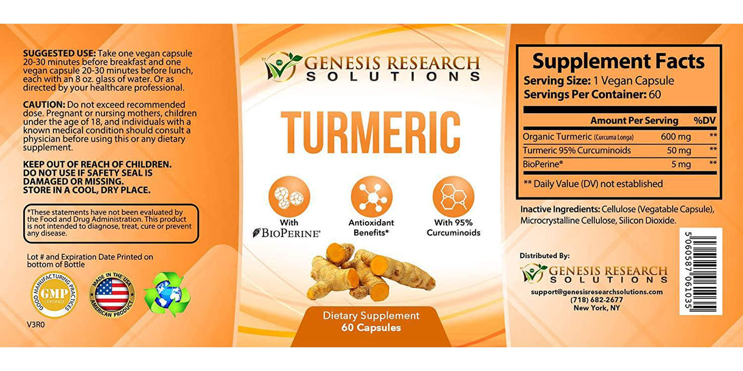 Genesis Research Solutions Turmeric Curcumin (1 Month Supply)