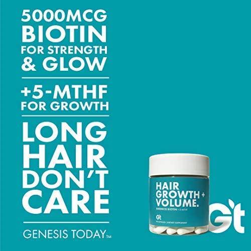 Genesis Today - Hair Growth and Volume High Potency 5,000 mcg Biotin Folate Healthy Hair Vitamin 90 Capsules