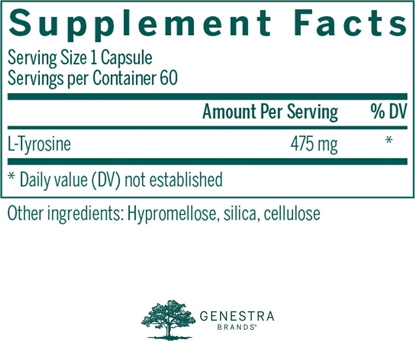 Genestra Brands Amino L-Tyrosine | Support for Dopamine and Norepinephrine Production | 60 Capsules