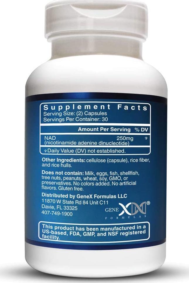 Genex NAD+ 250mg Serving 60 Capsules Nicotinamide Adenine Dinucleotide (Actual NAD+ Not a Precursor).